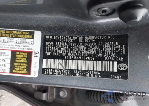 2014 Toyota Camry Le из США, поврежденный, VIN 4T1BF1FK2EU849709